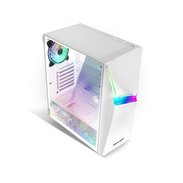 Spirit of Gamer Számítógépház - CLONE 4 White (fekete, ablakos, 8x12cm ventilátor, alsó táp,  ATX, 1xUSB3.0, 2xUSB2.0)