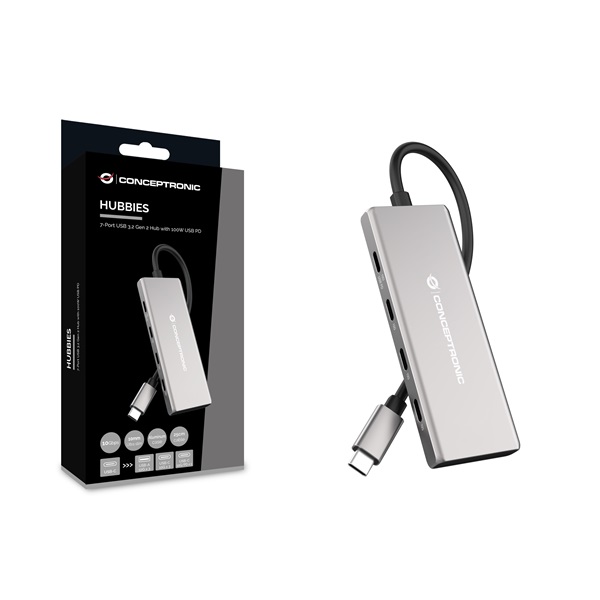 Conceptronic   HUBBIES17G  4 Port  USB-C to 4x USB-C+3x USB-A USB Hub Szürke 