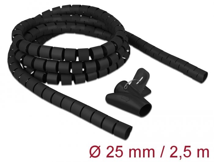 Delock spirális kábelburkolat behúzó eszközzel 2,5m x 25mm fekete (18837)