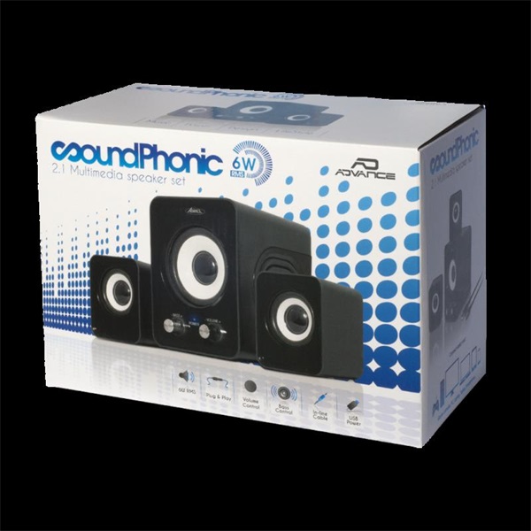 Advance SOUNDPHONICS 6W RMS 2.1, 3,5 mm Jack fekete Hangszóró Advance SOUNDPHONICS 6W RMS 2.1, 3,5 mm Jack fekete Hangszóró