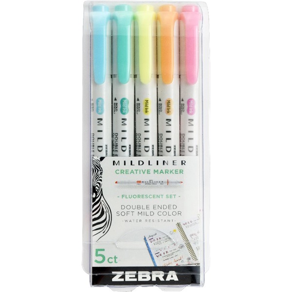 Zebra Mildliner Fluorescent 5db-os kettős végű szövegkiemelő készlet Zebra Mildliner Fluorescent 5db-os kettős végű szövegkiemelő készlet