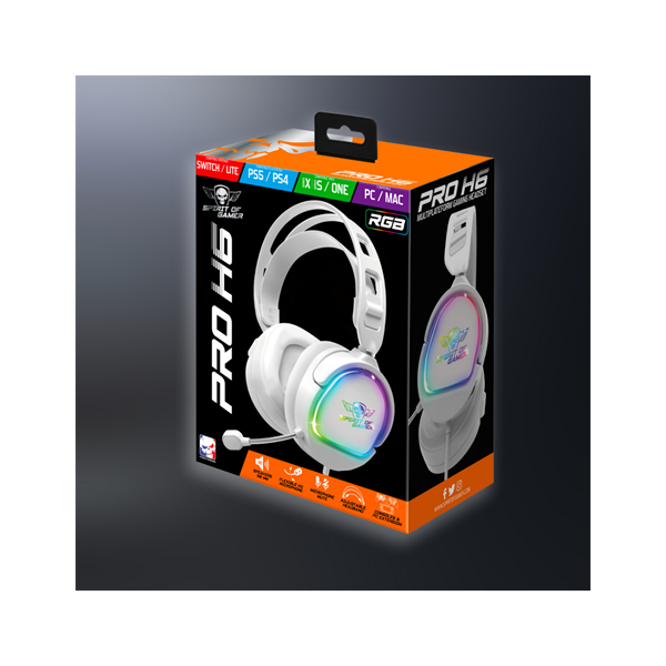Spirit of Gamer Fejhallgató - PRO-H6 RGB White (MultiPlatform, mikrofon, 3.5mm jack, hangerőszabályzó, 2m kábel, fehér) Spirit of Gamer Fejhallgató - PRO-H6 RGB White (MultiPlatform, mikrofon, 3.5mm jack, hangerőszabályzó, 2m kábel, fehér)