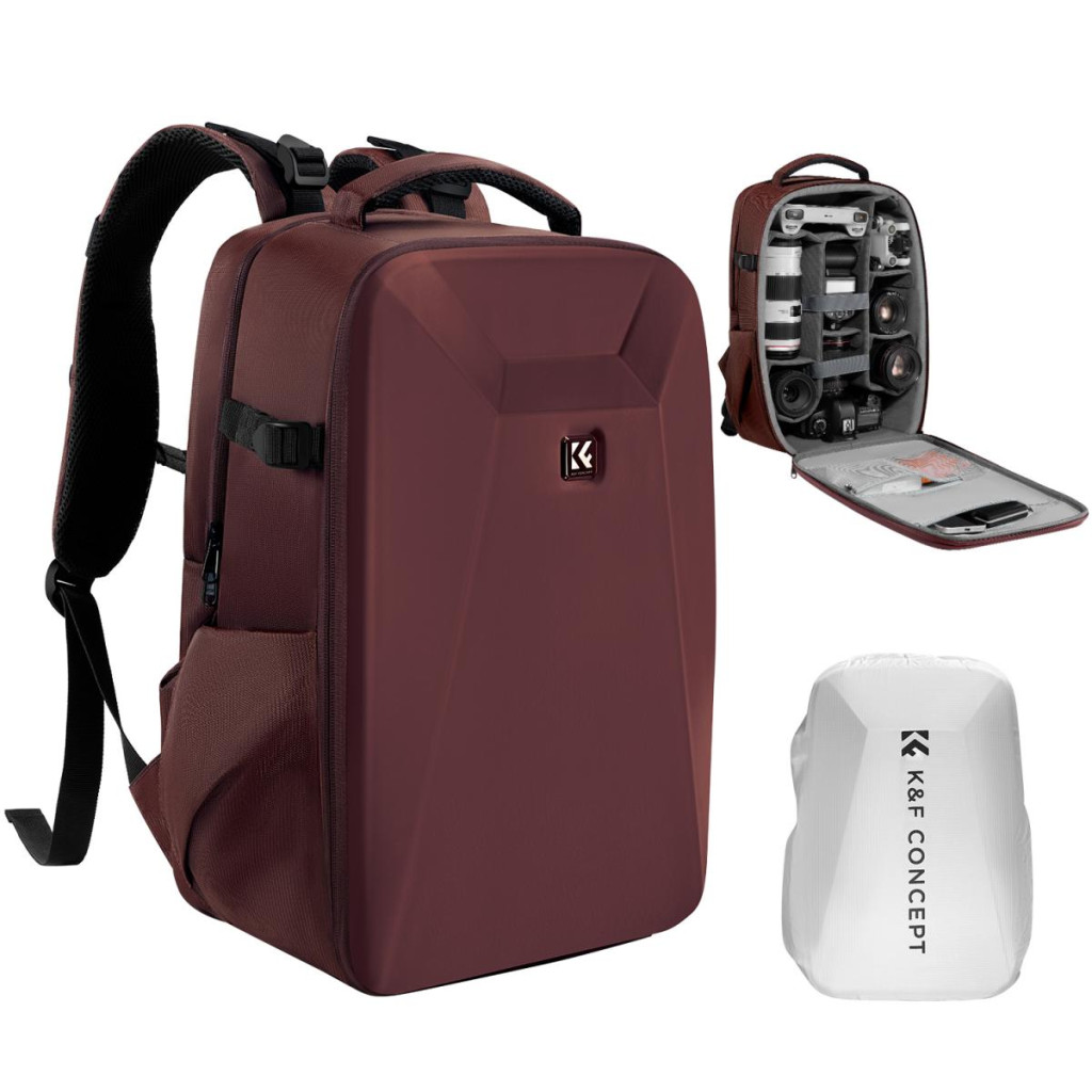 K&F Concept hardshell professzionális kamera hátizsák  22L  15.6 laptop zseb Bordó