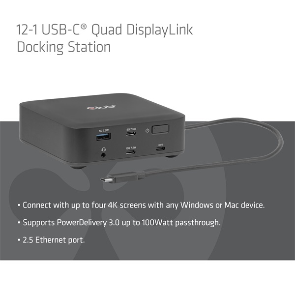 Club 3D CSV-2542  USB-C to 2x Displayport 8K60Hz + 2x HDMI™ 4K60Hz PD3.0 100Watt Ethernet 2.5G  Notebook Dokkoló