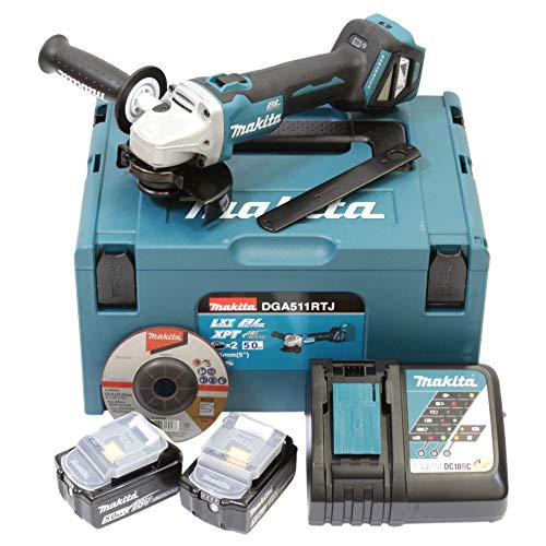 Makita akkus sarokcsiszoló (DGA511RTJ), 18 Volt (kék / fekete, MAKPAC méret 2, 2x Li-ion akkumulátor 5,0 Ah)