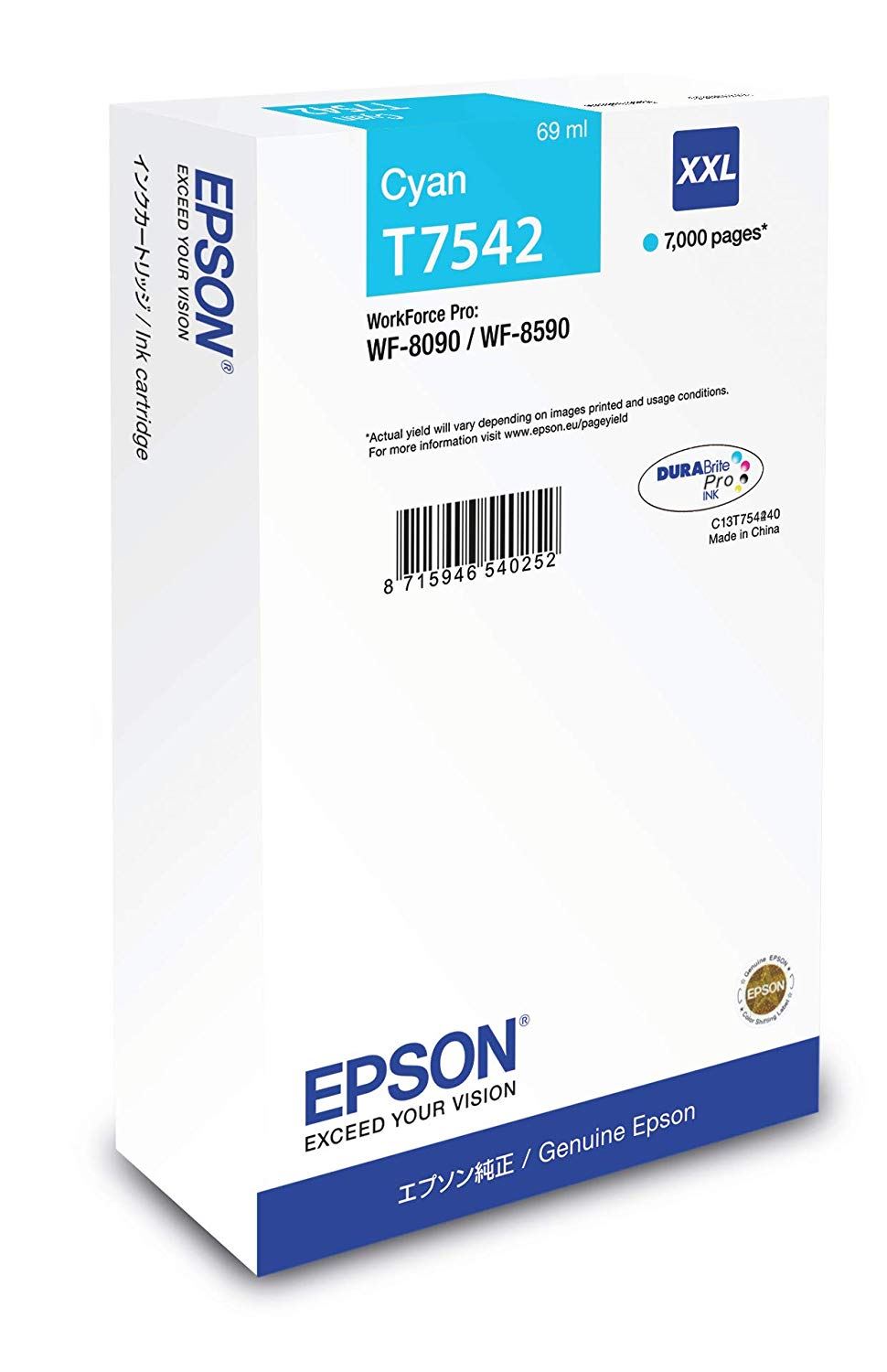 Epson WF-8090 / WF-8590 XXL tintapatron cián (C13T754240) Epson WF-8090 / WF-8590 XXL tintapatron cián (C13T754240)