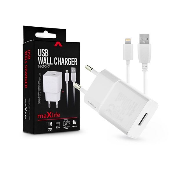 Maxlife TF-0101 univerzális hálózati töltő adapter + 1m Lightning kábel fehér