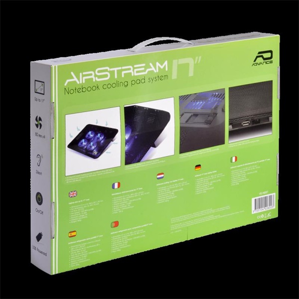 Advance   AIRSTREAM 17    17"-ig  4x80mm, 1500rpm, 1xUSB2.0 Notebook Hűtőpad Fekete