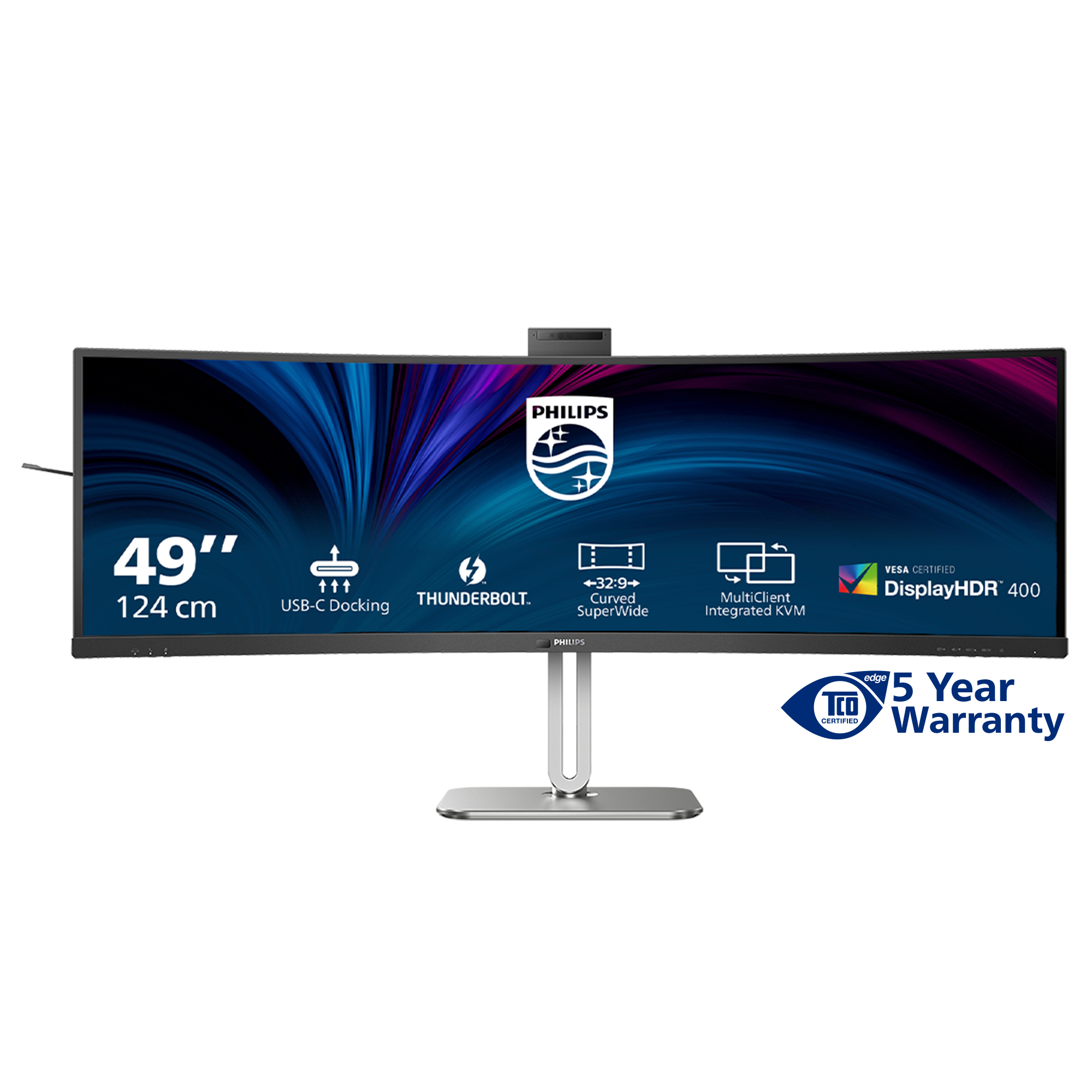 PHILIPS 48 49B2U6903CH/00 Monitor - 5120x1440, UWQHD, LED, VA, 75Hz, 4ms, Ívelt, Hangszóró, LAN, Pivot, WEBCAM, Fekete-ezüst