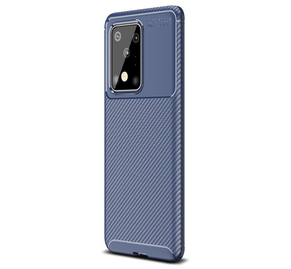 Szilikon telefonvédő (közepesen ütésálló, légpárnás sarok, karbon minta) SÖTÉTKÉK [Samsung Galaxy S20 Ultra 5G (SM-G988B)]