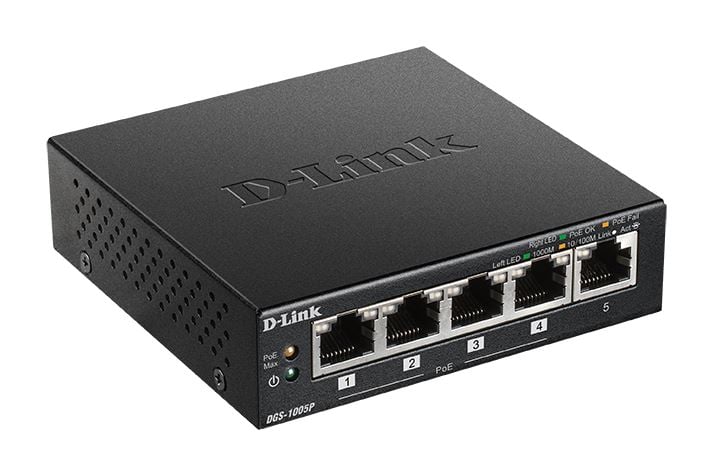 D-Link DGS-1005P/E 10/100/1000Mbps 5 portos PoE+ switch D-Link DGS-1005P/E 10/100/1000Mbps 5 portos PoE+ switch