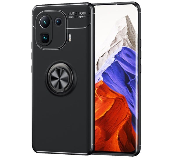 Defender műanyag telefonvédő (közepesen ütésálló, szilikon belső, telefontartó gyűrű, beépített fémlemez) FEKETE [Xiaomi Mi 11 Pro 5G]
