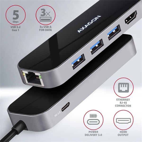 Axagon HMC-6GL SuperSpeed USB-C COMBO 6IN1 hub