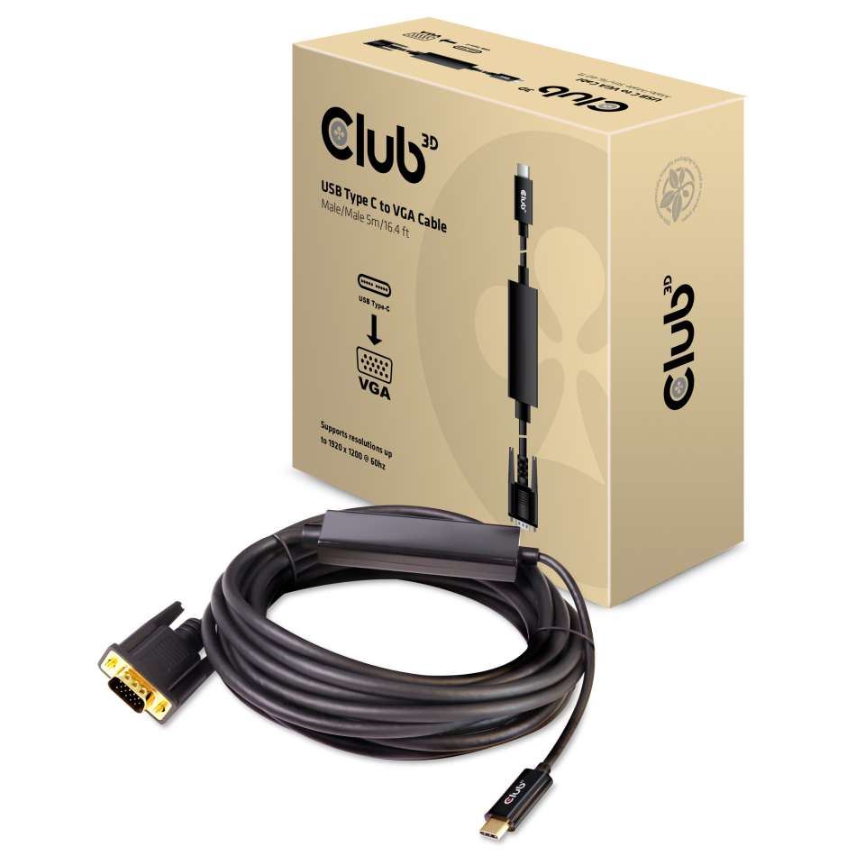 CLUB3D USB Type C -> VGA kábel 5m fekete (CAC-1512) CLUB3D USB Type C -> VGA kábel 5m fekete (CAC-1512)