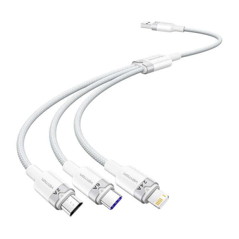 USB 2.0 A-3-in-1 6A kábel Vention CTRWG 1.5M (fehér) USB 2.0 A-3-in-1 6A kábel Vention CTRWG 1.5M (fehér)