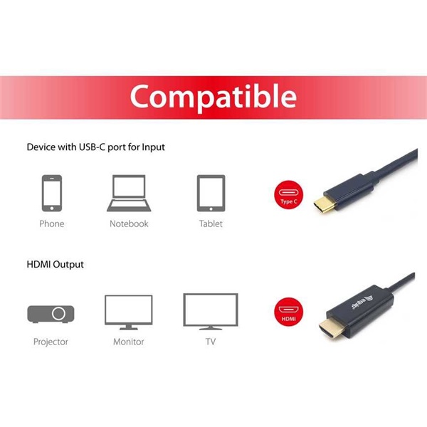 Equip Kábel - (USB-C to HDMI, apa/apa, 4K/30Hz, műanyag burkolat, 1m) (133411)