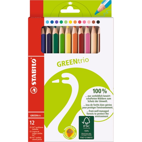 Stabilo GreenTrio vastag 12db-os vegyes színű színes ceruza Stabilo GreenTrio vastag 12db-os vegyes színű színes ceruza