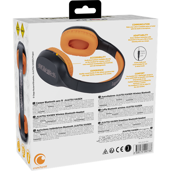 KONIX - JUJUTSU KAISEN 2.0 Fejhallgató Bluetooth Vezeték Nélküli Gaming Stereo Mikrofon Fekete-Narancs