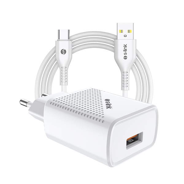 S-Link  SL-EC40T   5V/2.4A  12W Telefon töltő + töltőkábel Fehér 