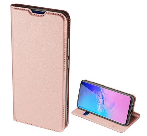 DUX DUCIS SKIN PRO tok álló, bőr hatású (FLIP, oldalra nyíló, bankkártya tartó, asztali tartó funkció) ROZÉARANY [Samsung Galaxy S20 ...