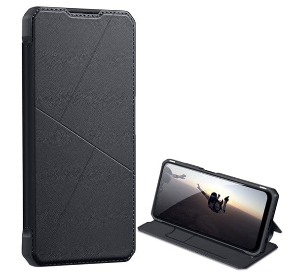 DUX DUCIS SKIN X tok álló, bőr hatású (FLIP, oldalra nyíló, asztali tartó, vezeték nélküli töltés támogatás) FEKETE [Samsung Galaxy ...