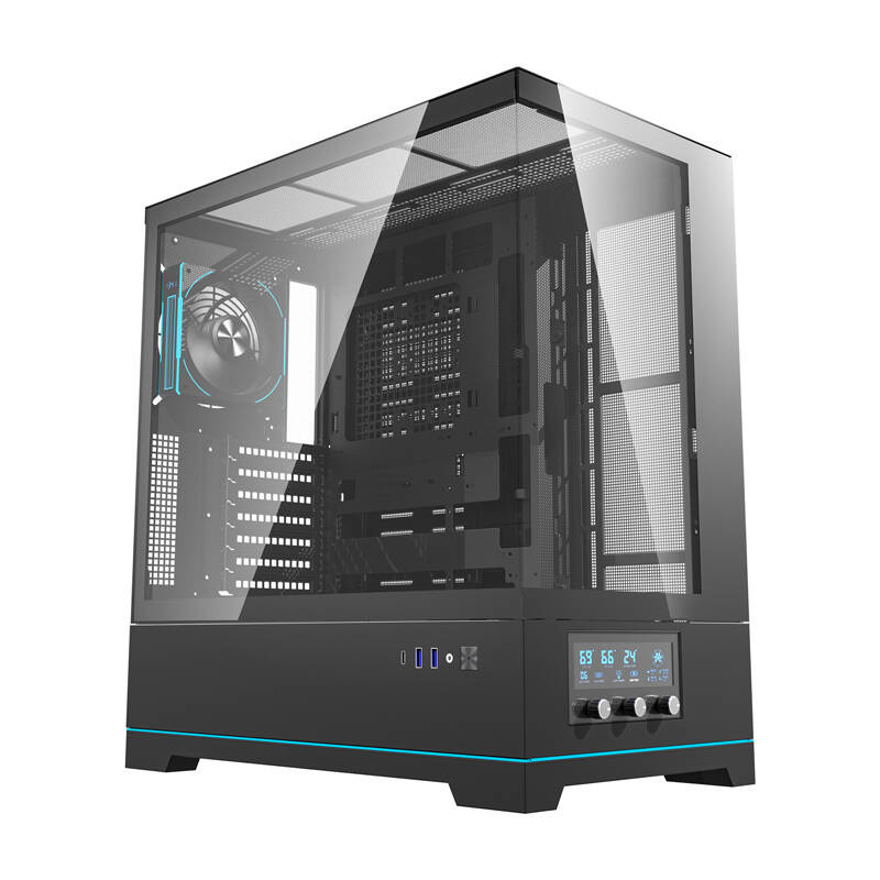 Darkflash DY451 PRO számítógépház + 1 ventilátor Fekete 