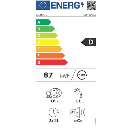 Gorenje GI643D90X Beépíthető 16 terítékes mosogatógép Fehér - D energiaosztály