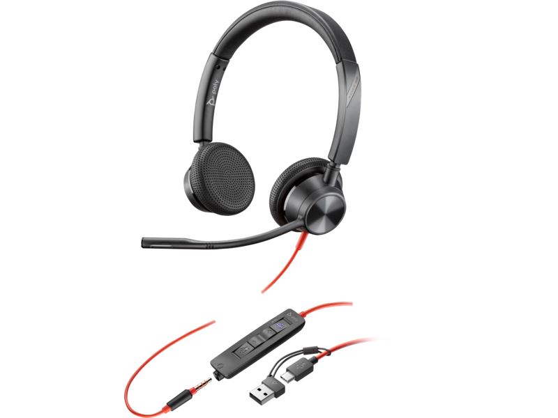 HP Poly Blackwire 3325 Stereo Microsoft Teams Certified USB-C Headset +3.5mm Plug +USB-C/A Adapter