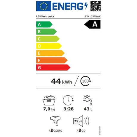 Lg F2X10S7NWK Elöltöltős mosógép Fehér/Fekete - 7 kg, A Energiaosztály