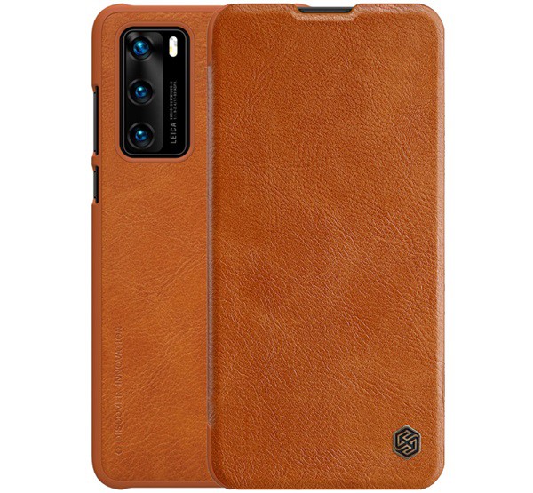 NILLKIN QIN tok álló, bőr hatású (FLIP, oldalra nyíló, bankkártya tartó) BARNA [Huawei P40]