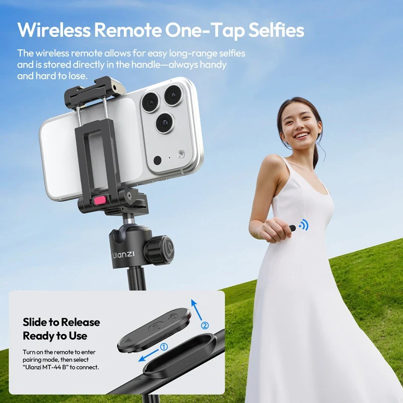 Ulanzi MT-44-2 automatikusan selfie állvány  monopod  telefontartó adapter  bluetooth Fekete