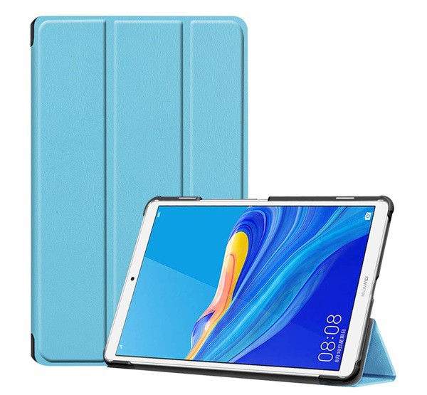 Tok álló, bőr hatású (aktív FLIP, oldalra nyíló, TRIFOLD asztali tartó funkció) VILÁGOSKÉK [Huawei MediaPad M6 8.4 WIFI]