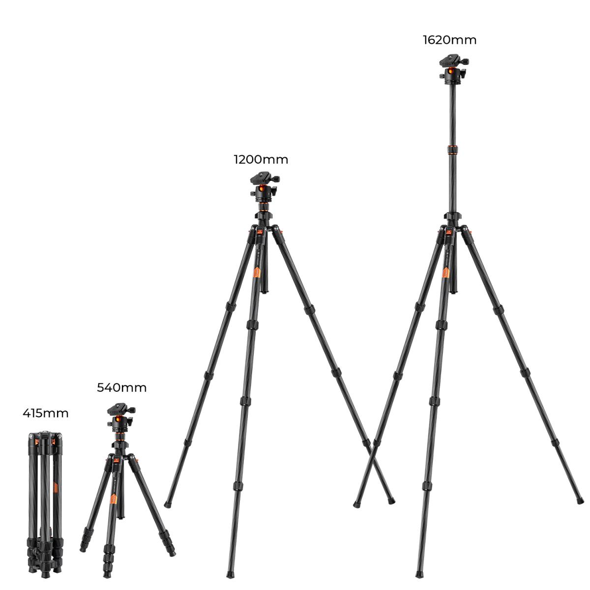 K&F Concept K254C2 karbon állvány, BH-36L gömbfej, 162cm magasság, 8kg teherbírás