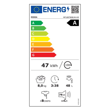 Midea MF100T80B/W-HR Felültöltős mosógép