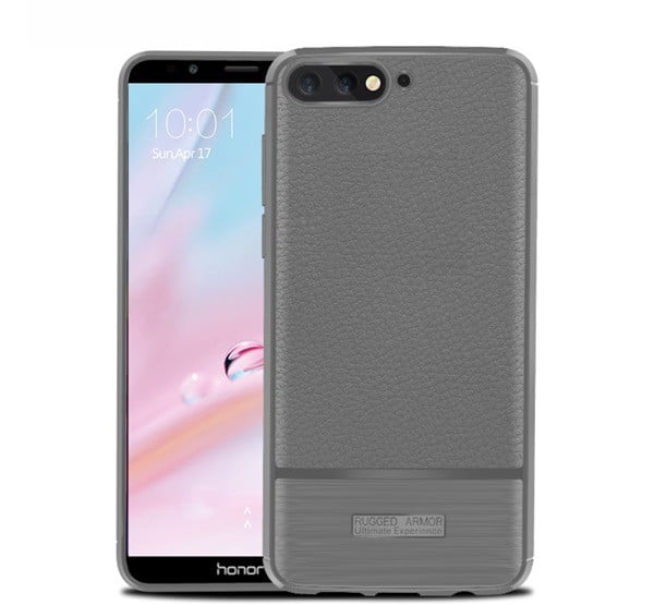 Szilikon telefonvédő (közepesen ütésálló, bőr hatású, szálcsiszolt) SZÜRKE [Huawei Y6 (2018)]