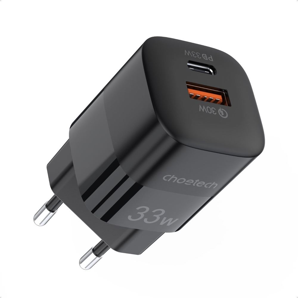 Choetech Type-C + USB hálózati töltő fekete (6932112101518)