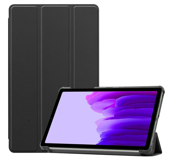Tok álló, bőr hatású (aktív FLIP, oldalra nyíló, TRIFOLD asztali tartó funkció) FEKETE [Samsung Galaxy Tab A7 Lite LTE (SM-T225)]