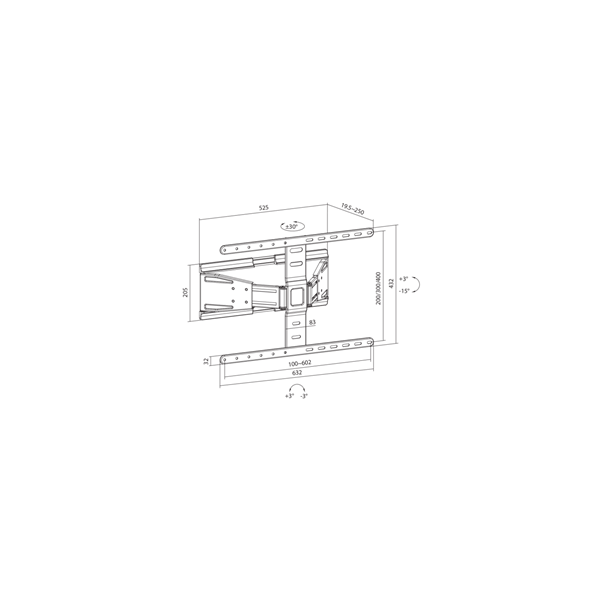SBOX PLB-79464 FALI KONZOL, 43-90" dönth, forg, 600X400MM, 50KG MAX. W029877