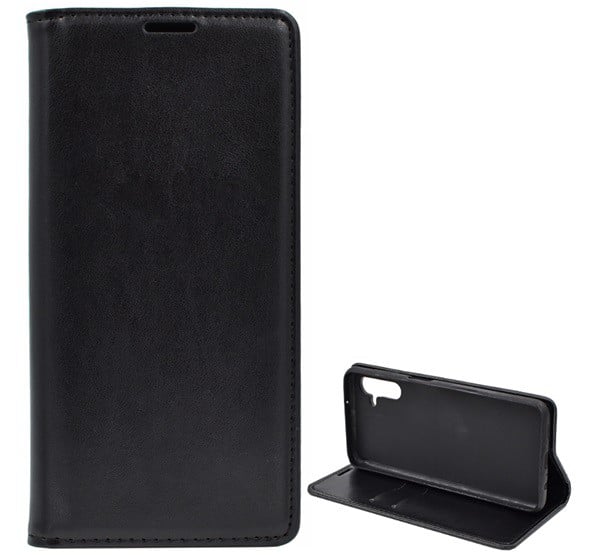 Tok álló, bőr hatású (FLIP, oldalra nyíló, asztali tartó funkció) FEKETE [Samsung Galaxy A13 4G (SM-A135F / A137F)]