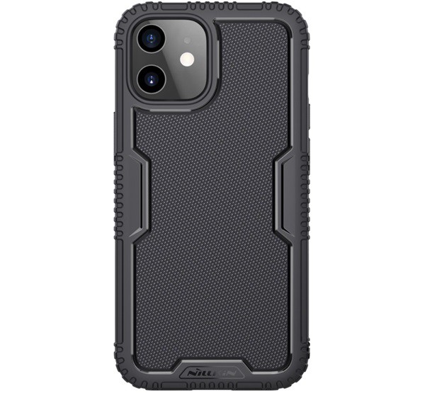 NILLKIN TACTICS szilikon telefonvédő (műanyag belső, közepesen ütésálló, rács minta) FEKETE [Apple iPhone 12 mini]