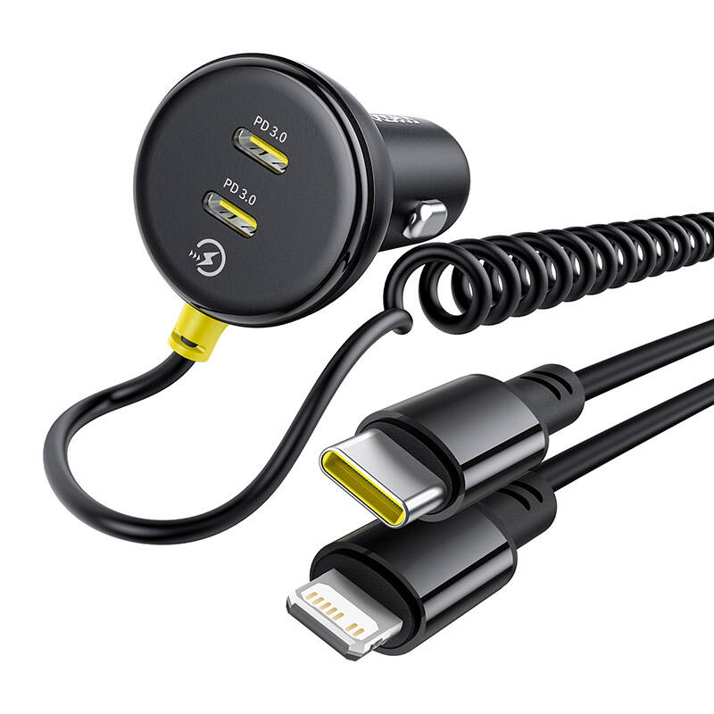 Baseus USB-C 60W autós töltő + Lightning kábel Fekete 