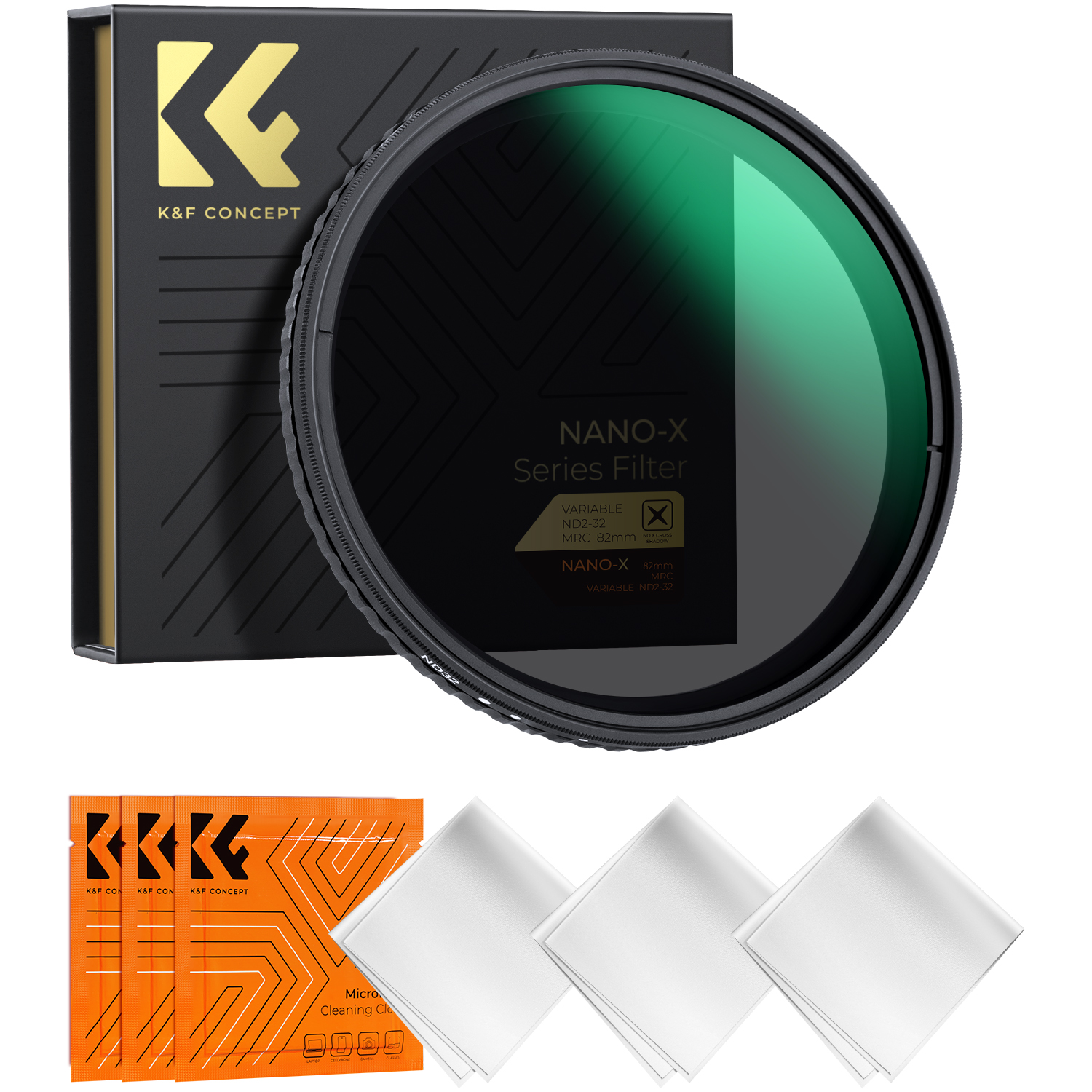 K&F Concept NANO-X, VARIO ND 2-32 szűrő, W/O Black cross, vízlep., karcálló, +3db törlőkendő, 67mm