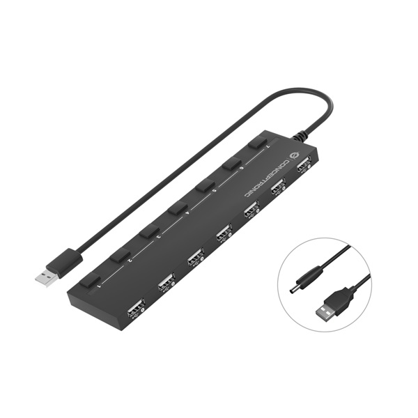 Conceptronic HUBBIES08B 7 Port USB-A to 7xUSB 2.0 USB táp USB Hub Fekete Conceptronic HUBBIES08B 7 Port USB-A to 7xUSB 2.0 USB táp USB Hub Fekete