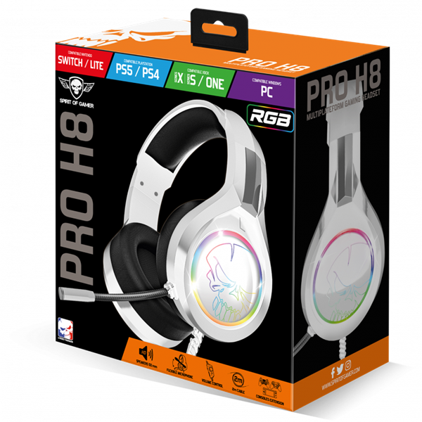 Spirit of Gamer PRO-H8 RGB Fejhallgató  Fehér 