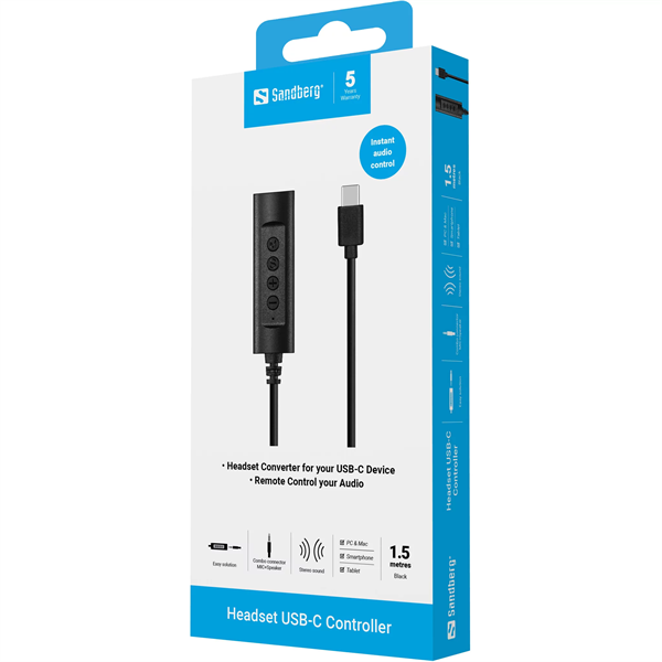 SANDBERG Headset USB-C Controller  1.5m