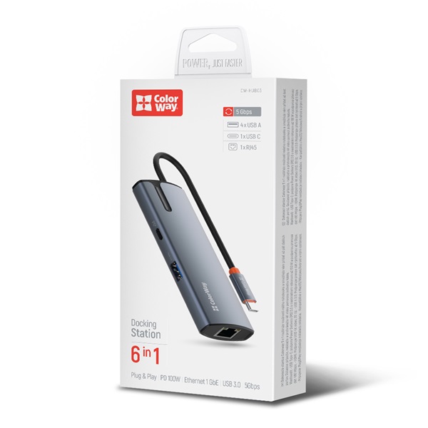 COLORWAY USB-elosztó CW-HUB03  USB-C 6-B-1 Dokkolóállomás
