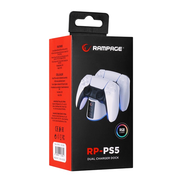 Rampage   RP-PS5  dokkoló 2x PS5 kontroller töltéséhez Gamepad töltő Fehér 