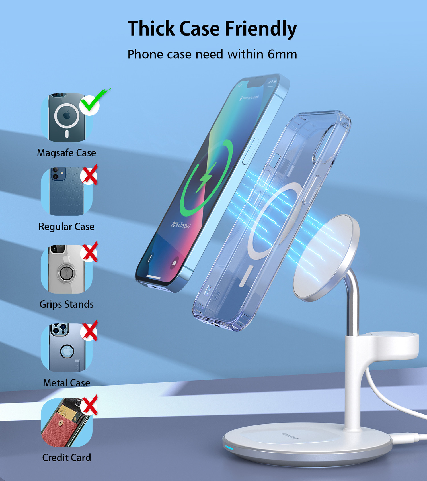 Choetech 15W  3-1ben Wireless mobil  mágneses gyorstöltő töltő