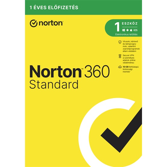 SW Norton 360 Standard - 21417481 - 10GB HU 1 felhasználó, 1 eszköz/1 év, elektronikus licenc