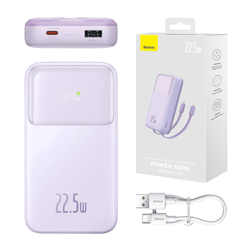 Powerbank Baseus Comet 20000mAh, USB do USB-C, 22.5W (purple)